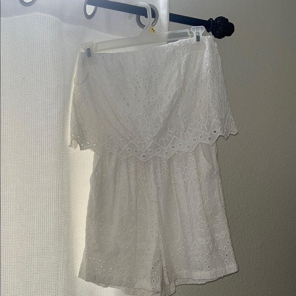 White Eyelet Off-Shoulder Romper